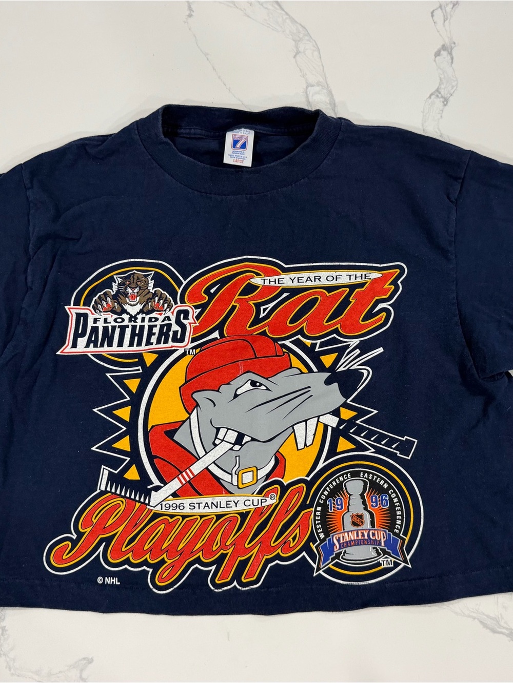 Vintage 1996 Florida Panthers Year of the Rat Playoffs Shirt Logo 7 Boxy Large